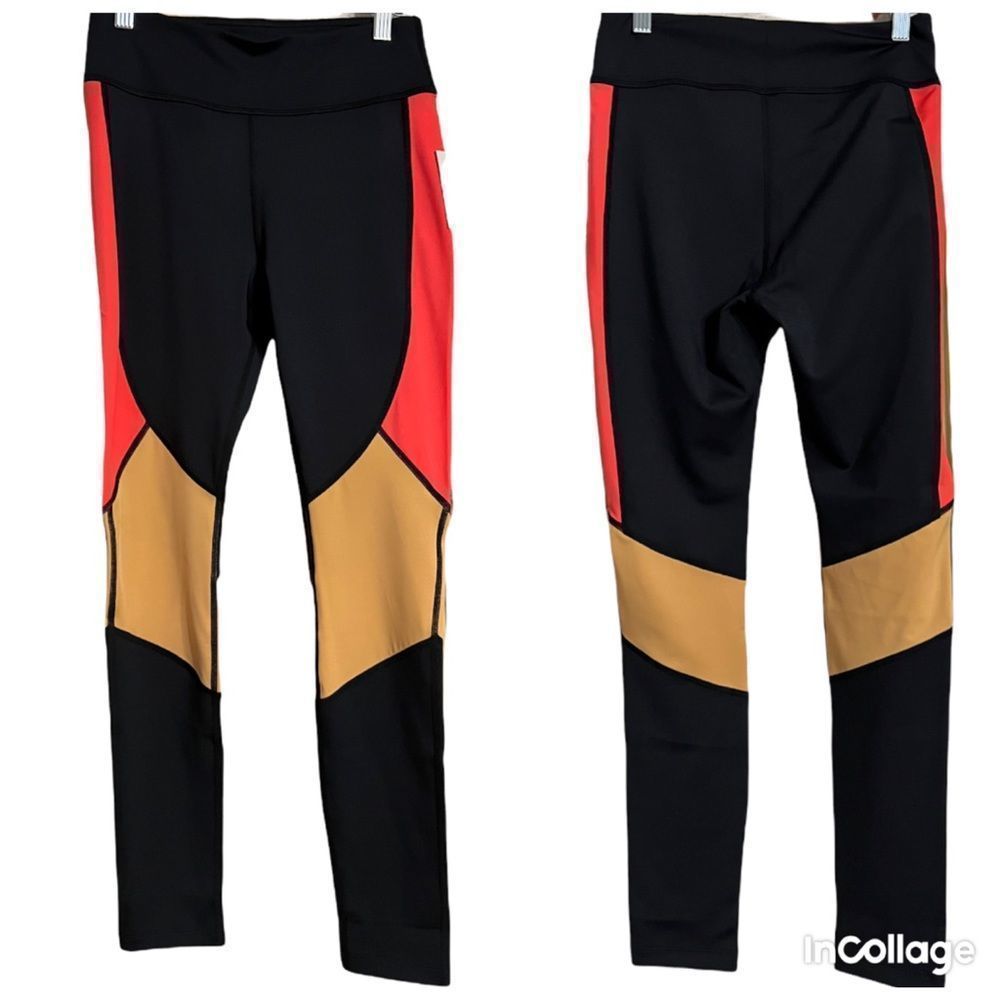 Ensmbl Black Red Orange Colorblock Midrise Ankle 7/8 Leggings NWT